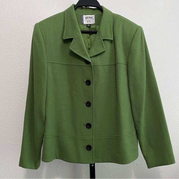 Kasper Jackets & Blazers - Vtg Women's Green Wool Short Coat 12P Heritage Old Money Academia Retro